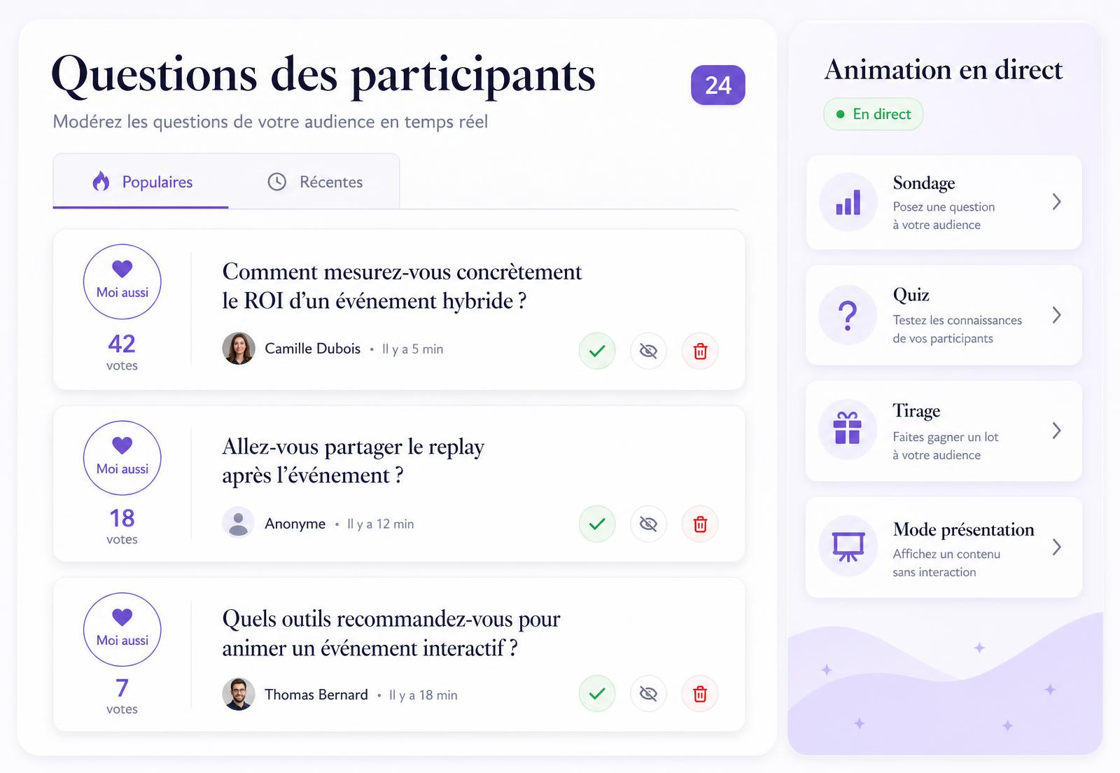 Questions et votes en direct pendant un événement